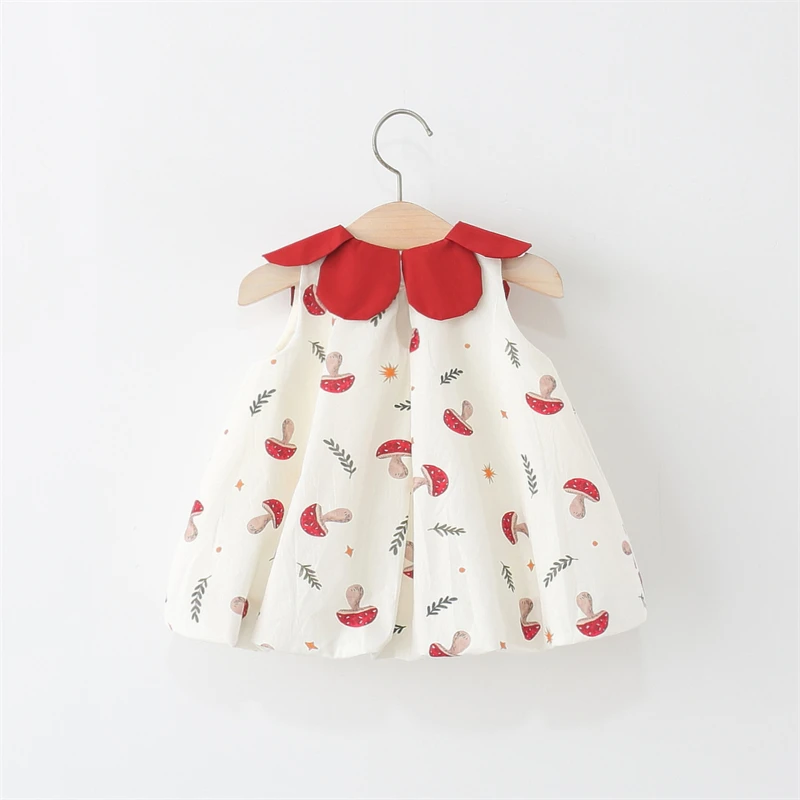 2Pcs/set Summer Sleeveless Children Clothes Lovely Red Mushroom Girl Kid Dresses Baby Newborn Petal Collar Kid Toddler Costume