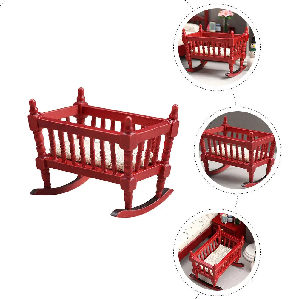 

Миниатюрная деревянная колыбелька: Декоративная мебель для детской комнаты, очаровательный имитационный аксессуар для мини-домика