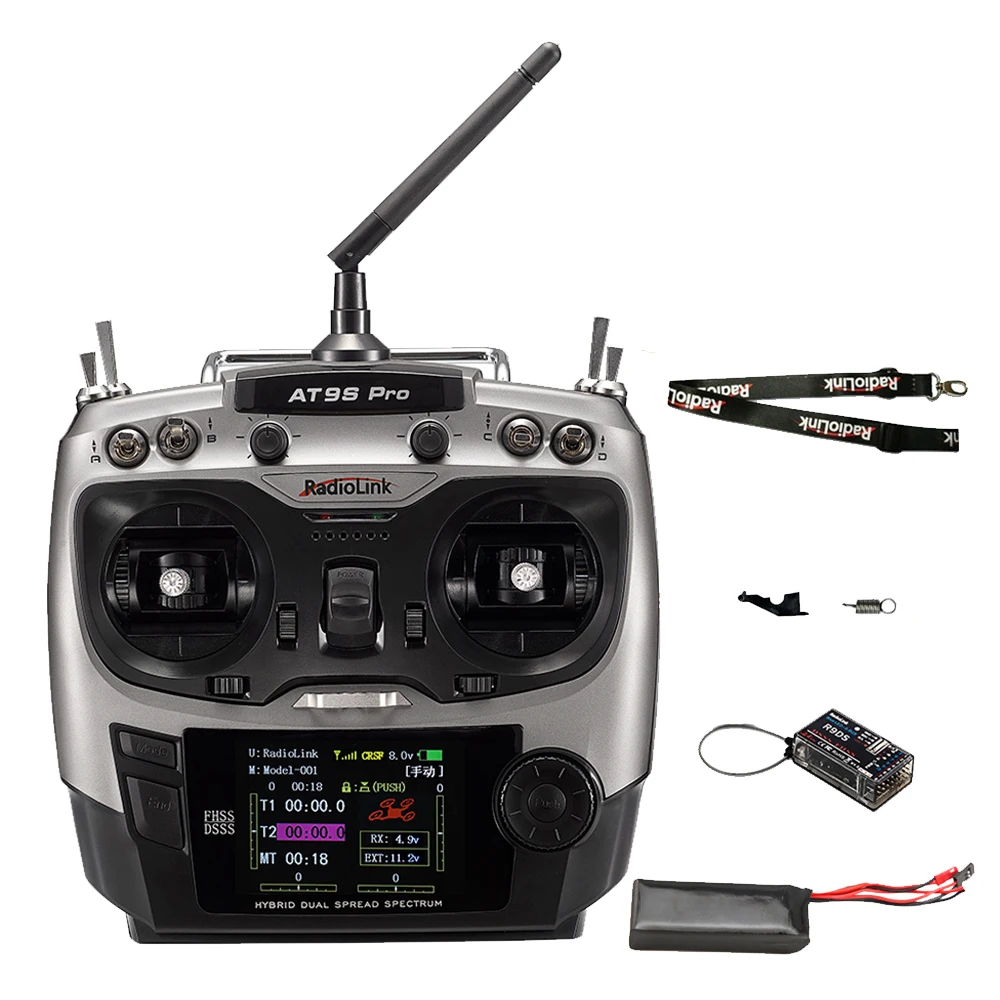 RadioLink AT9S PRO Transmitter DSSS FHSS Mode2 Transmitter 2.4G 10/12CH  with R9DS Receiver for RC Model Airplane Drones