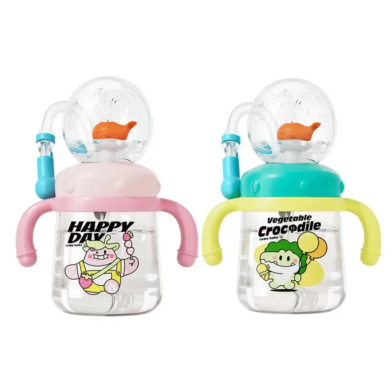 300ml Childrens Portable Water Cup Whale Fountain Sippy Cup Leak Proof Spray Drinking Cup Colorful Baby Water Straw Cup Bottle