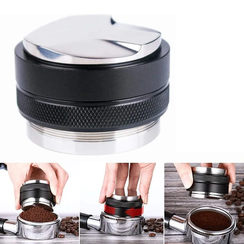 51/53/58mm Coffee Distributor & Tamper, Dual Head Coffee Leveler Fits, Adjustable Depth-Espresso 3Angled Cafe