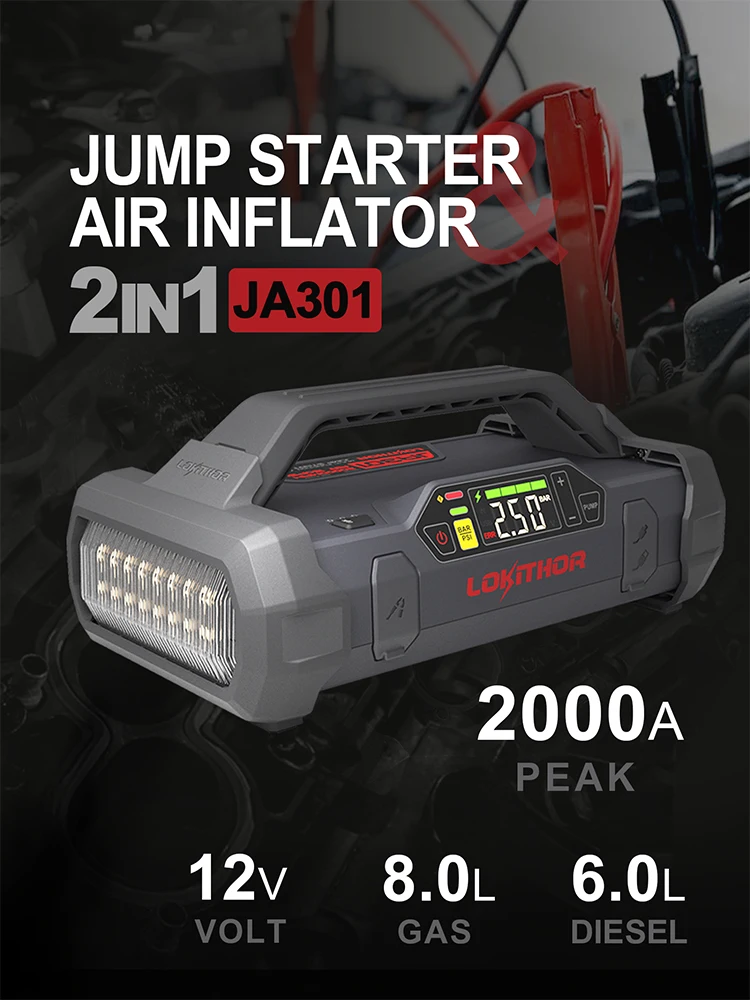 Jump Starter with Air Compressor Emergency Battery Power 12V/2000A LED Display Car Battery Booster Pack 150 PSI Tire Inflator