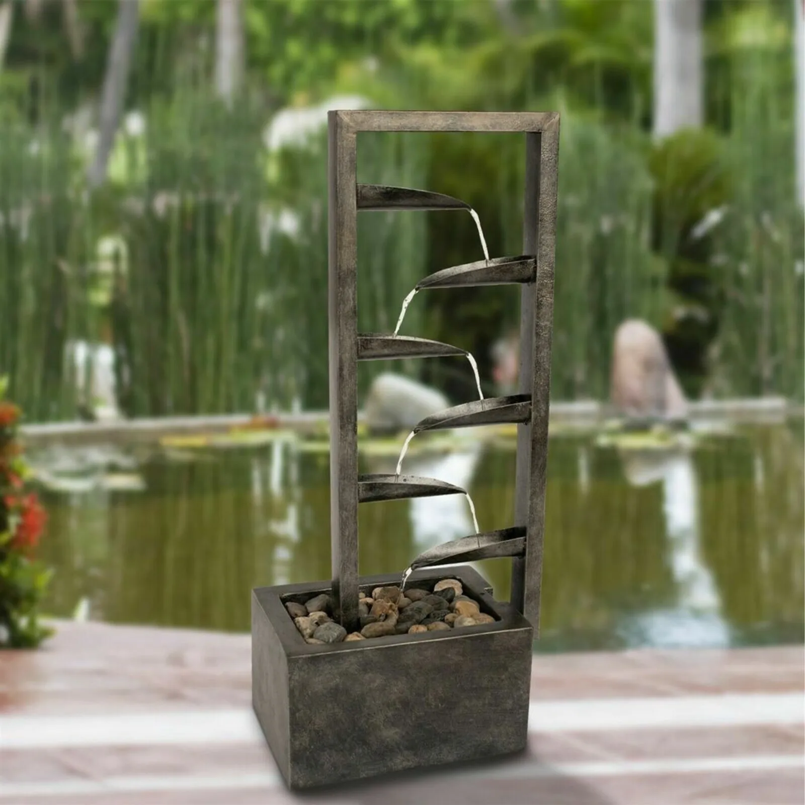 Imagem -02 - Grande Outdoor Water Fountain Metal Concrete Quintal Oasis Zen Cachoeira 34 us