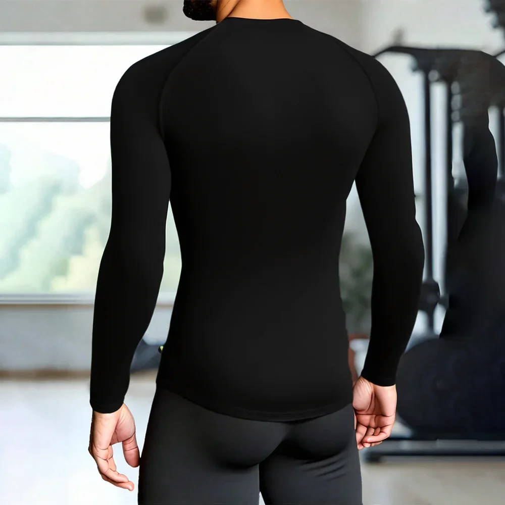 Männer Kompression Langarm Shirt Schwarz Fitness T-shirt Männlich Läuft Schnell Trocknend Gym Top Sonnenschutz Sport Basis Schicht – Detail 3