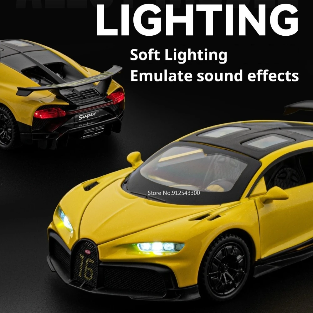 1:32 Chiron Bolide Alloy Car Model Toy Simulation Sound Light Sports Cars Models Doors Opened Pull Back Toys Holiday Presents