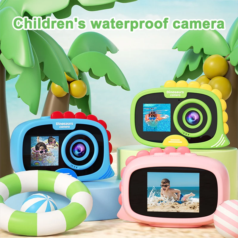 Newly Designed Dinosaur Waterproof Kids Camera Dual Screens featuring CMOS Imaging Silicone Cover Supports TF Card