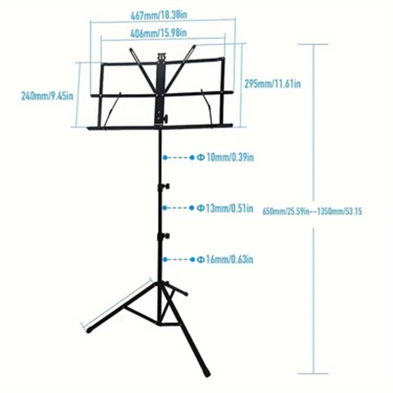 Portable Lightweight and Adjustable Stable Music Stand with Carrying Bag - Collapsible and Folding Metal Music Sheet Stand