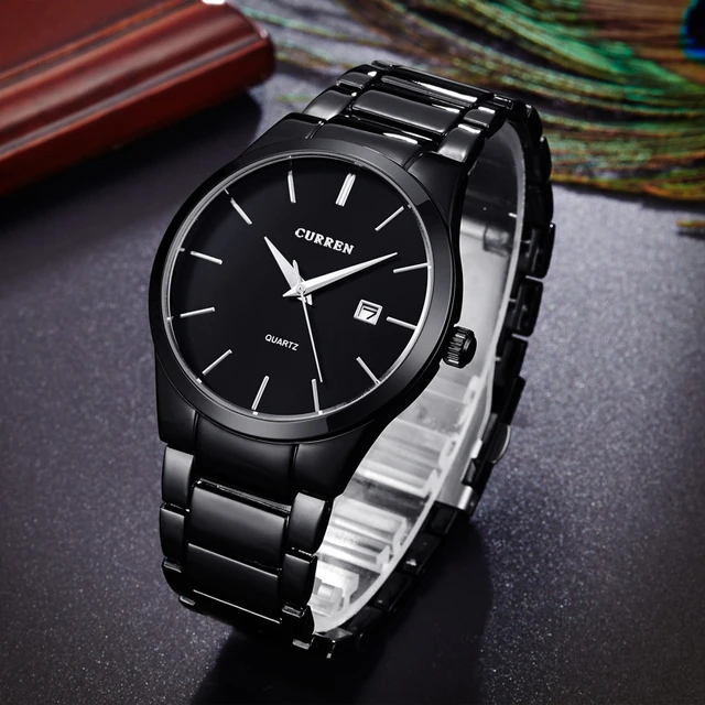 Curren black stainless steel watch deals