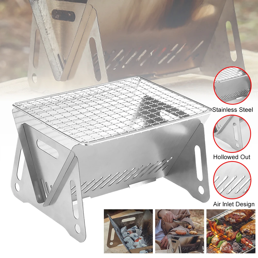 WSKEJI Multifuntional Card Stove Outdoor Folding Barbecue Furnace With Grill Camping BBQ Supplies Tourist Kitchen Utansils