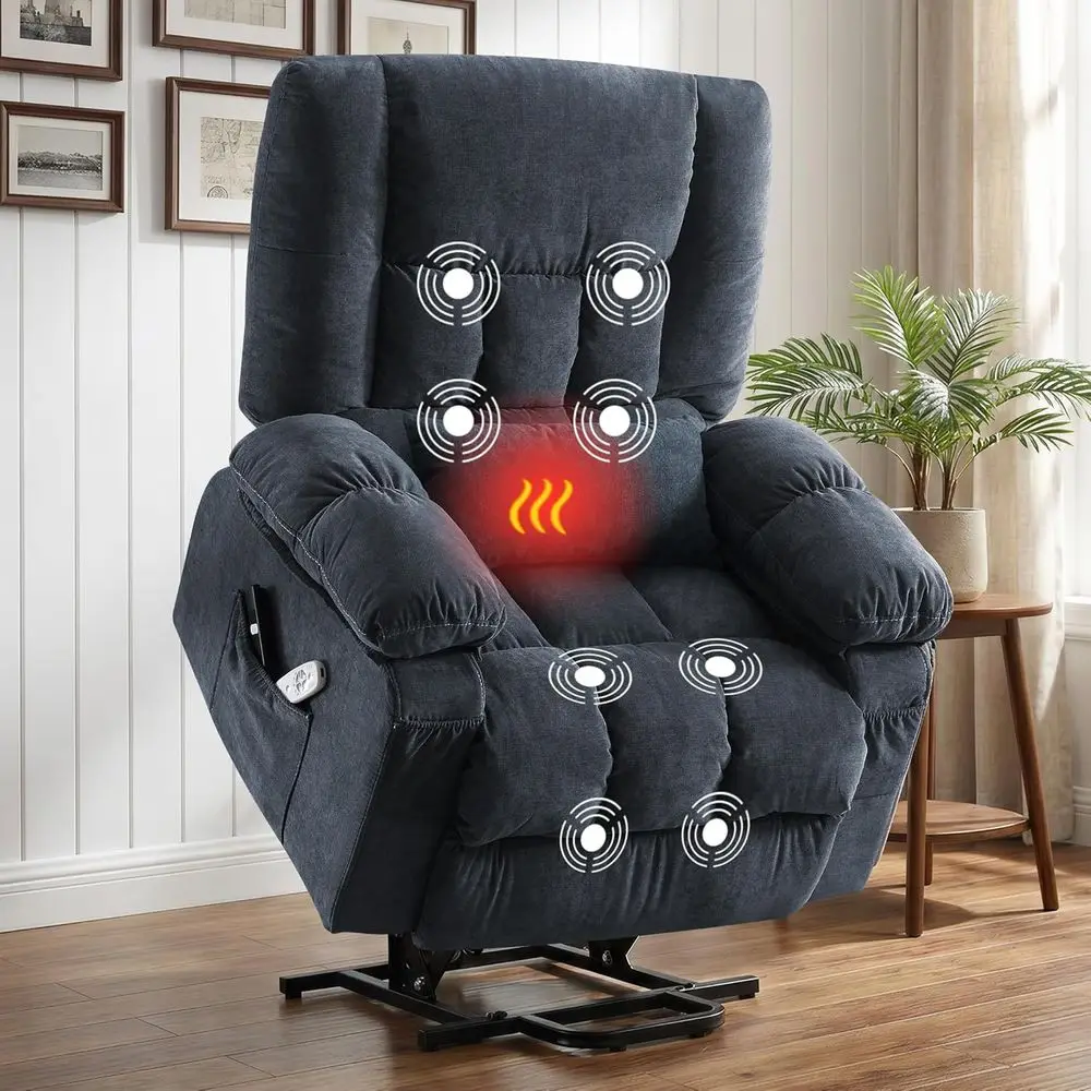 

Massage & Heat Recliner Chair with USB Port and Side Pockets, Ideal for Living Rooms and Bedrooms, Blue