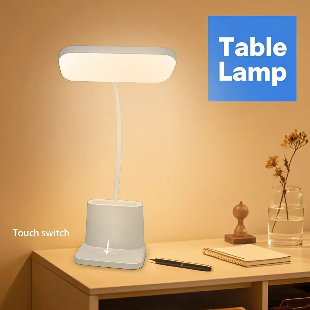 LED multi-functional desk lamp with stationery storage base, suitable for home reading bedside lighting and decorative lighting