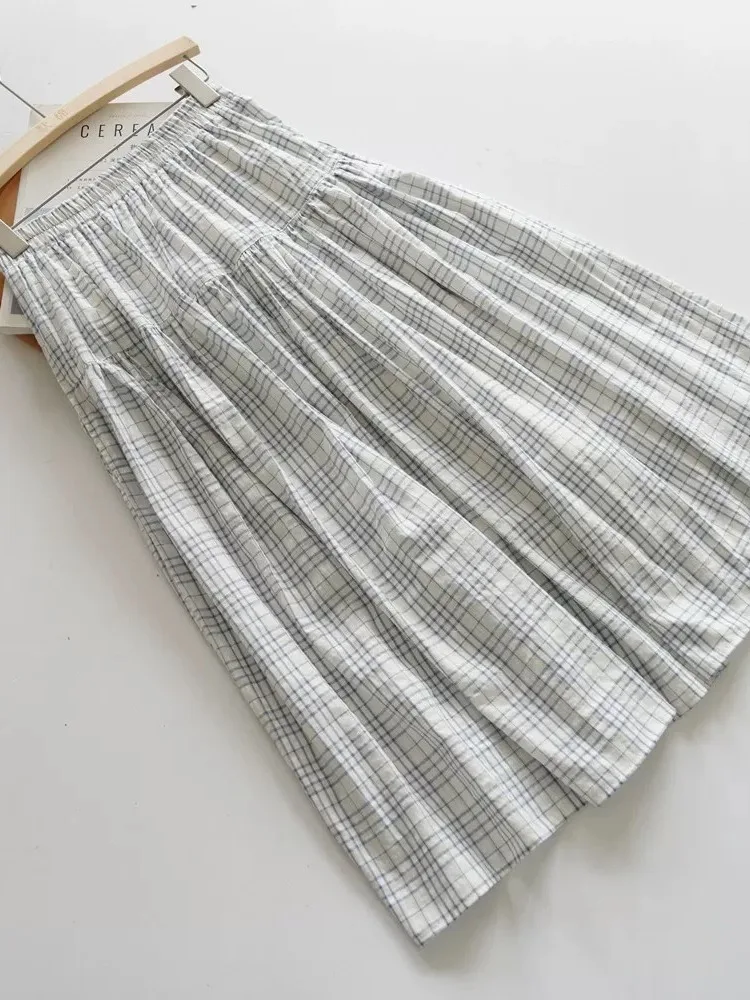 Retro Spódnica Midi w Kratę w Stylu A-Line Damska Letnia Nowa Elegancka Spódnica z Wysokim Stanem, Zwiewna, Wyszczuplająca, o Długości Midi, Patchworkowa