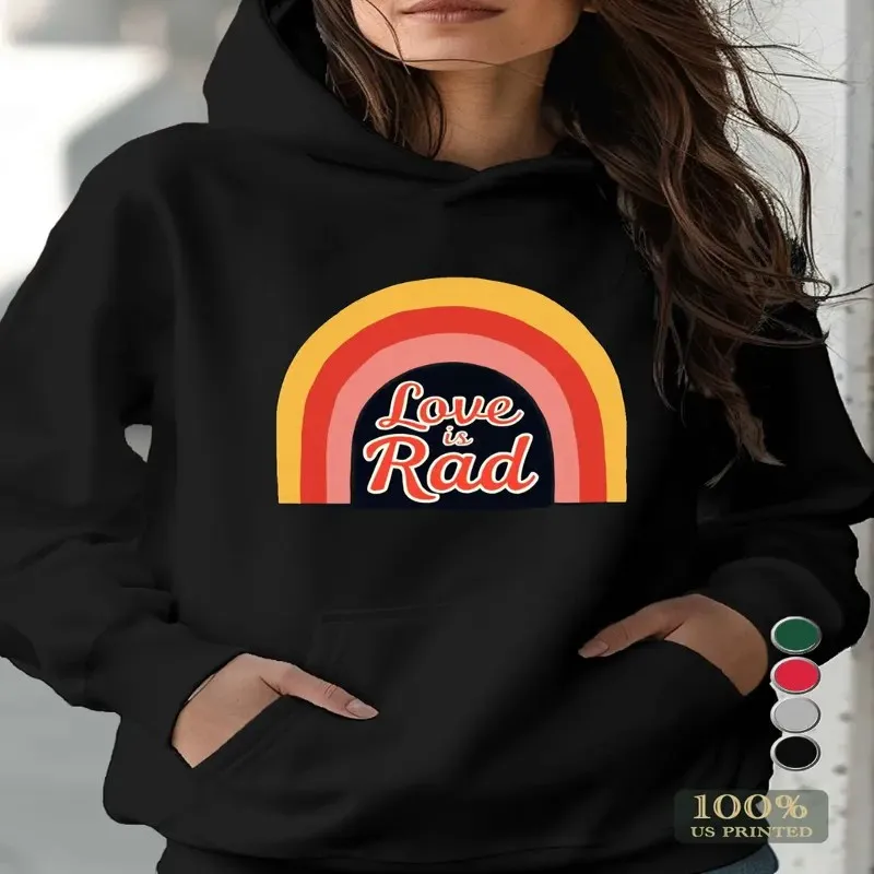 

Осенне-зимняя одежда больших размеров, женский свитшот, женский пуловер с длинными рукавами и радужным принтом Love is Rad, уличная одежда, которую можно стирать в машине