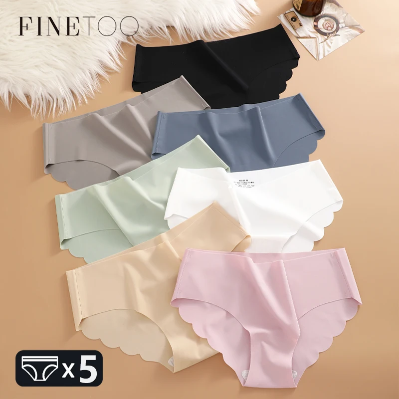 FINETOO 5 Stück Eisseide, gewellte Taille, Unterwäsche für Damen, nahtlos, sexy, bequem, solide Slips, Mädchen, ultradünne, unsichtbare Dessous