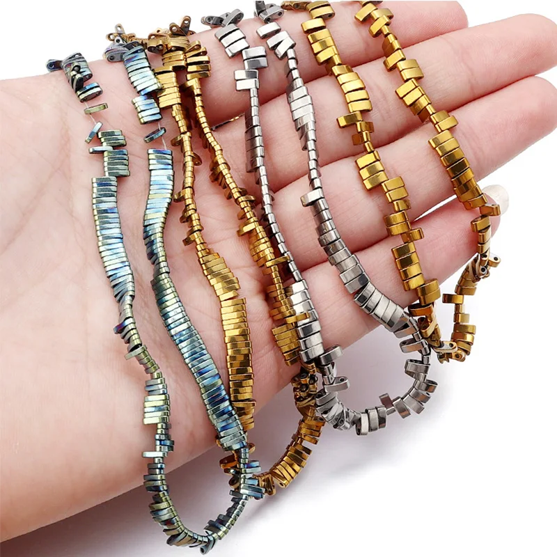 

72-180pcs/Strand Two Holes Flat Square Hematite Beads Natural Stone Beads Spacer Loose Beads For Jewelry Making DIY Bracelet