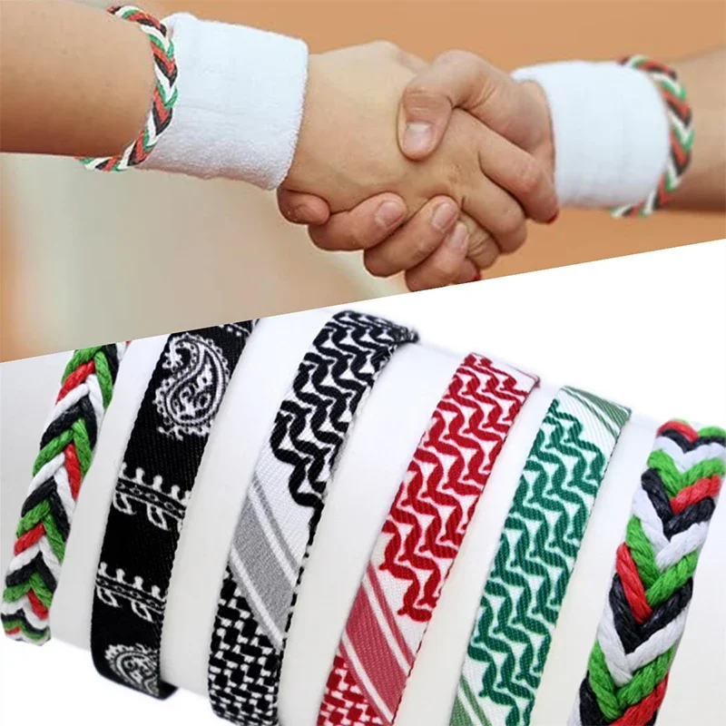 Geometric Polka Dot Palestine Bracelet for Men Women Hand  Ethnic Multicolor Weave Arabic Style Gaza Flag Jewelry Accessories