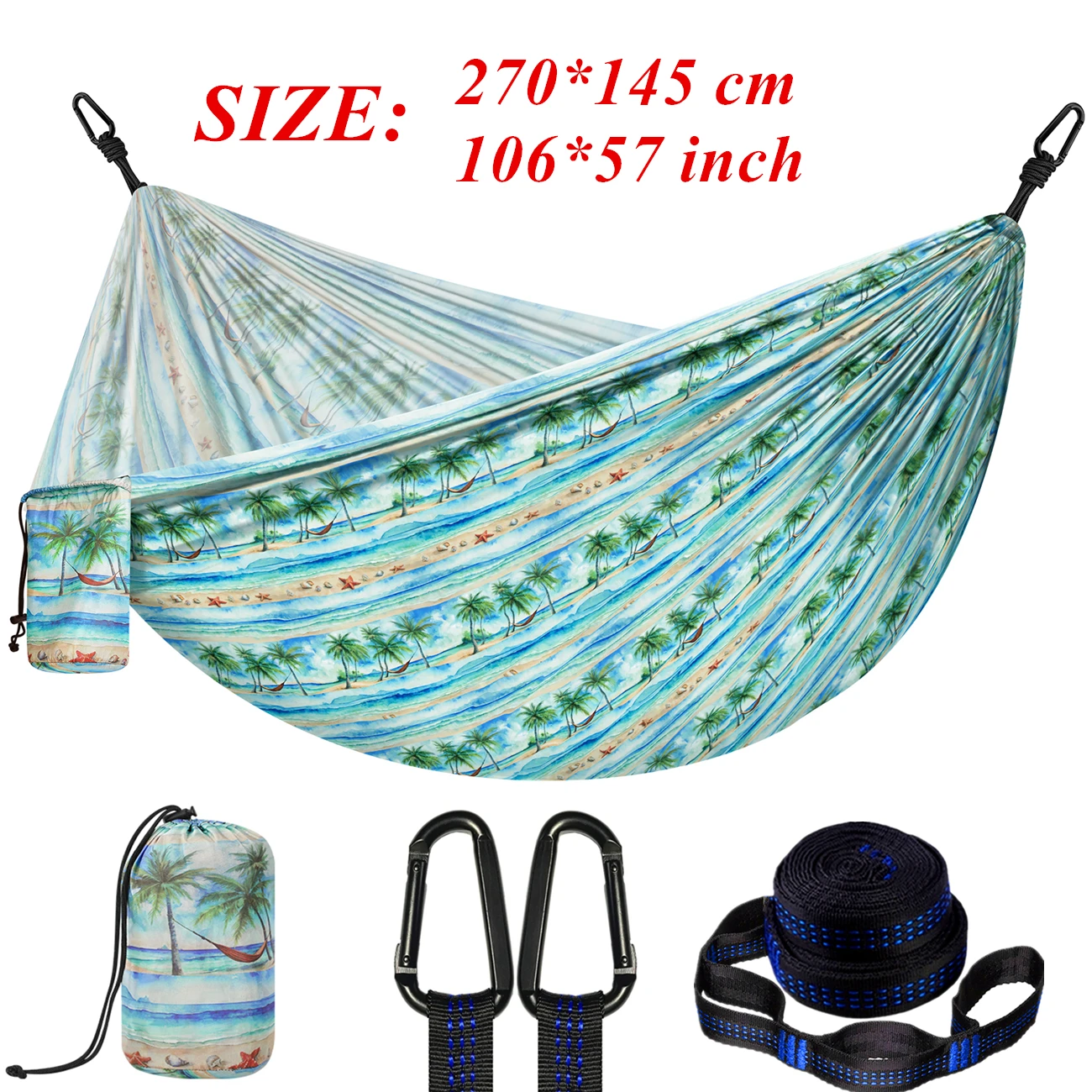 Outdoor Camping Hammock, Portable Printer Hammock with Bag and Tree Straps for Picnic Beach Travel, Colorful Camping Swing