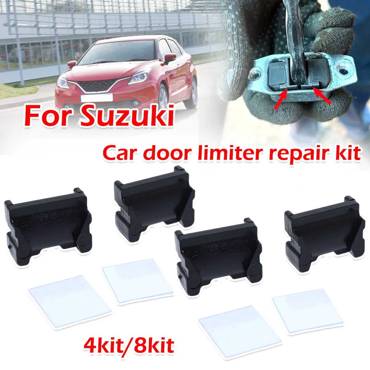 

4kit For Suzuki BALENO 1995-2007 CULTUS ESTEEM 1995-2002 New Door Check Strap Limiter Repair Kit Stopper Damping Spring Clips