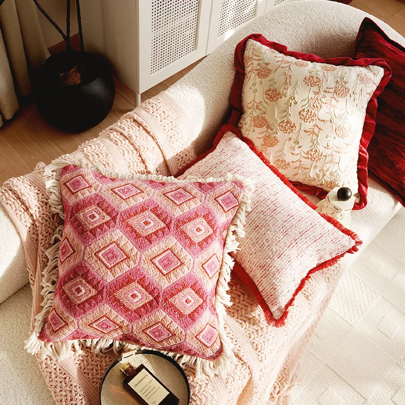 French Pink Retro Throw Pillow Cover 45x45cm Luxury Stamping Waist Cushion Cover Living Room Decor Home Decorative Pillowcase