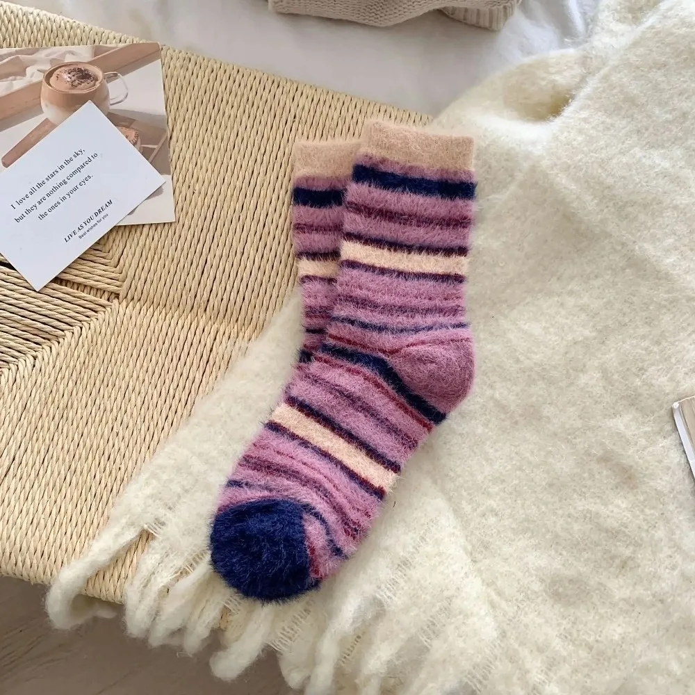 

Soft Striped Socks Thickened Warm Floor Socks Mink Fleece Socks Autumn Winter