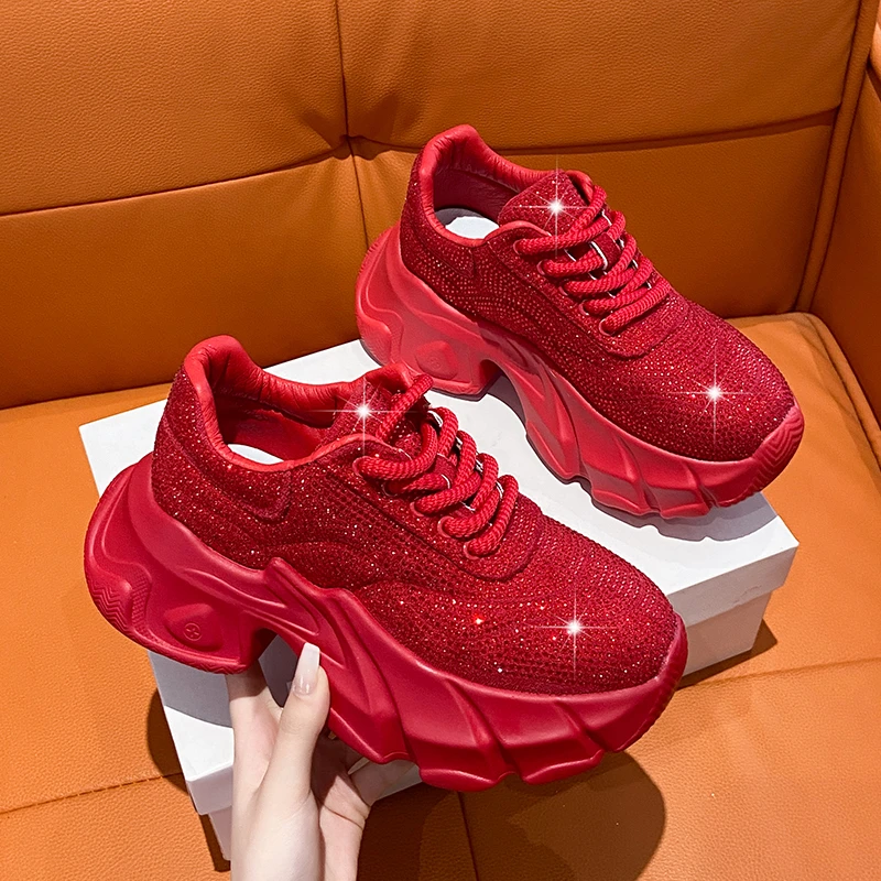 Women Outdoor Chunky bling Jogging Sneakers Youth Girls Sports Woman Breathable dazzle with brilliance Platform Walking Shoes