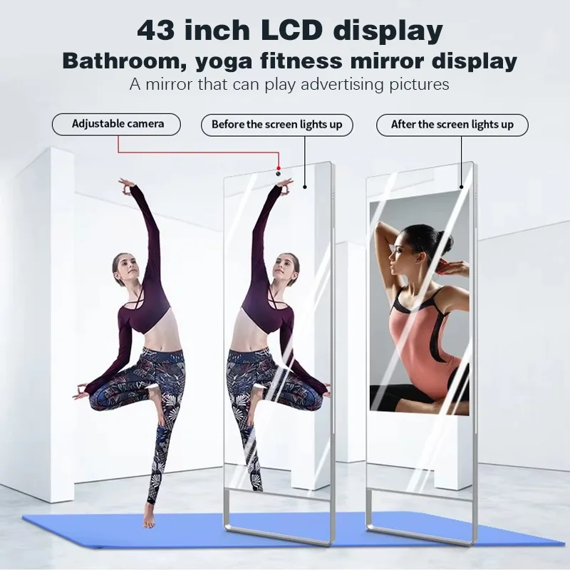 43-Inch Magic Mirror Beauty Makeup Screen Advertising Showcase with Body Motion Sensor for Yoga Fitness/Bathroom