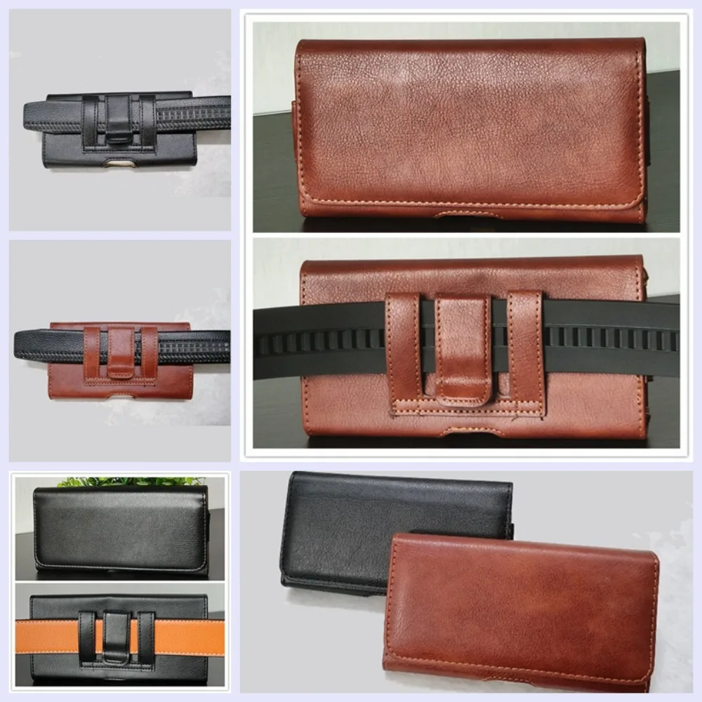Pochette universelle pour téléphone en cuir PU, processus de couture, pour téléphones de 4,7 à 6,5 pouces, avec clip de ceinture, housse universelle simple pour téléphone portable, sacs de ceinture pour téléphone portable.