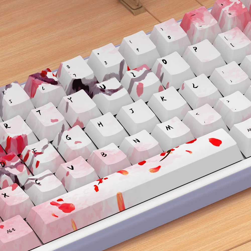 

Ink Painting Sakura Theme Keycaps cherry Profile Personalized Keycap For crush80 Mechanical Keyboard with 7U and ISO key cap