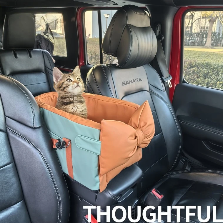 

Portable Waterproof Leather Pet Carrier, Center Console Car Seat for Small Pets, Handheld Travel Bag & Vehicle Dog Cat Bed