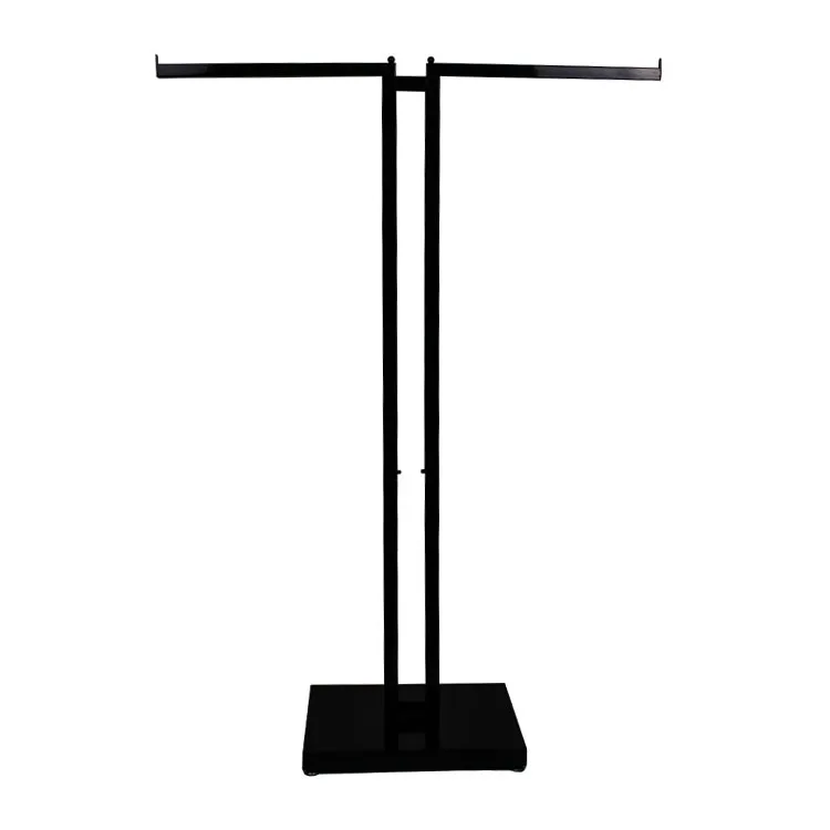 Custom metal black two-way clothing display stands with straight and diagonal arms for store use