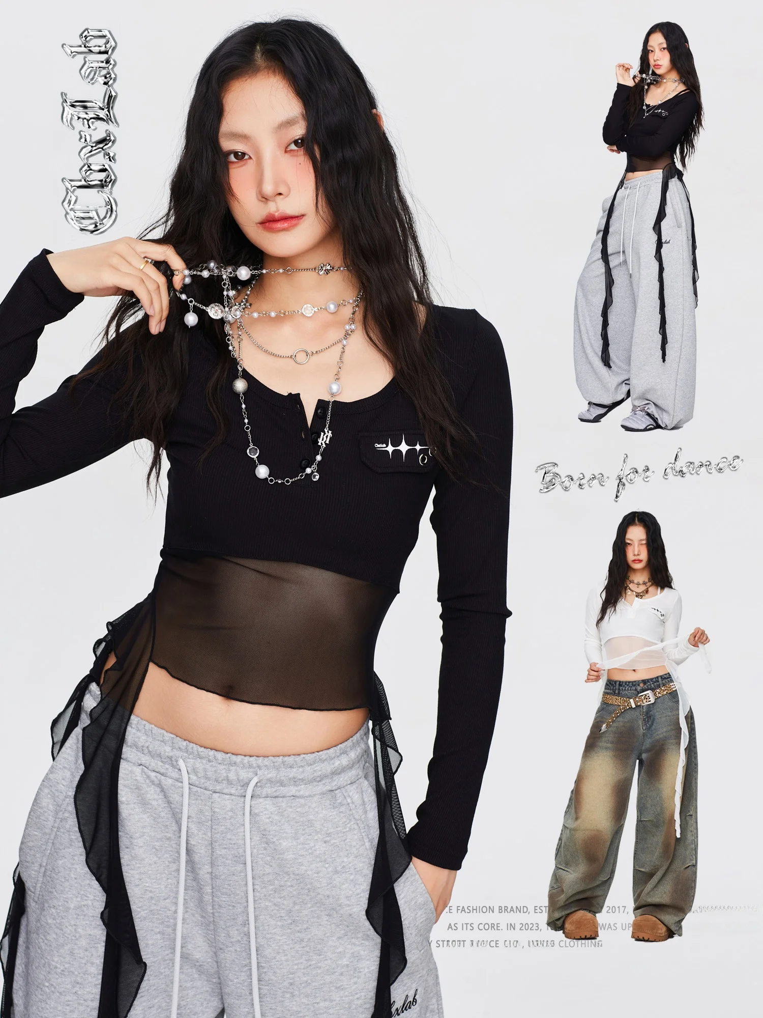 

CBXLAB Street Dance Trendy Brand Tassel Workwear Slim American Long Sve Dancing Weight Loss Top for Women