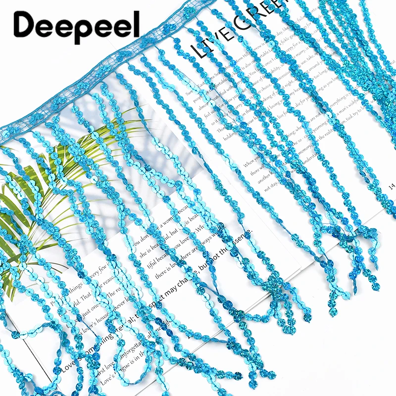 6 jardów deepel 15/30cm wiszące kolczyki z cekinami suknia wykończenie z frędzlami ozdoba do spódnicy gumowa koronka tkanina DIY akcesoria
