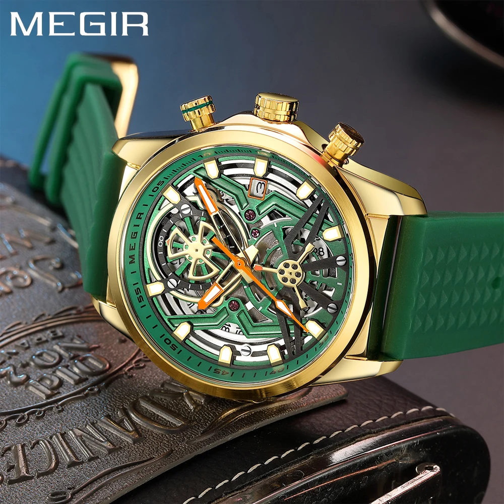 Sport Chronograph Watches for Men Top Luxury Brand MEGIR Quartz Waterproof Fashion Man WristWatch with Auto Date Luminous Hands