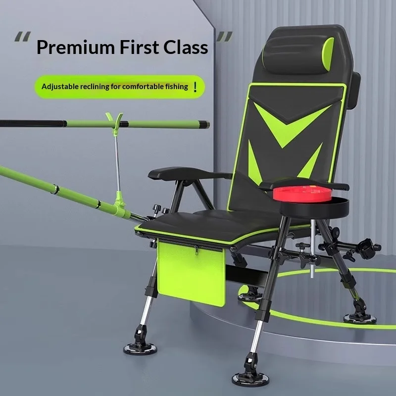 Portable Folding Fishing Chair Reclining Multi Terrain Seat Aluminum Frame Adjustable Height Cup Holder Carry Bag Portable Seat