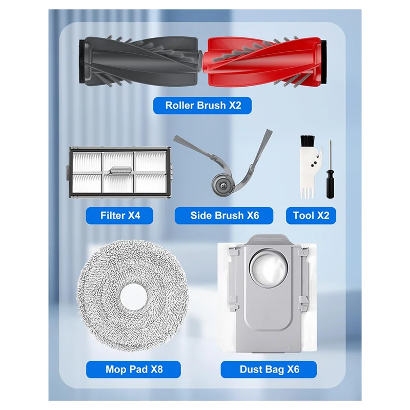 ABVI-Replacement Parts Kit For Roborock Saros 10R Robot Vacuum - Roller Brushes Side Brushes, Filters, Mop Pads, Dust Bags