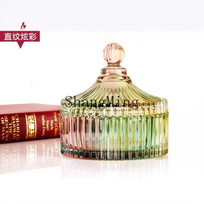 

CLL Colorful Diamond Glass Candy Jar with Lid Storage Box Home Living Room Ornament Snack Jar