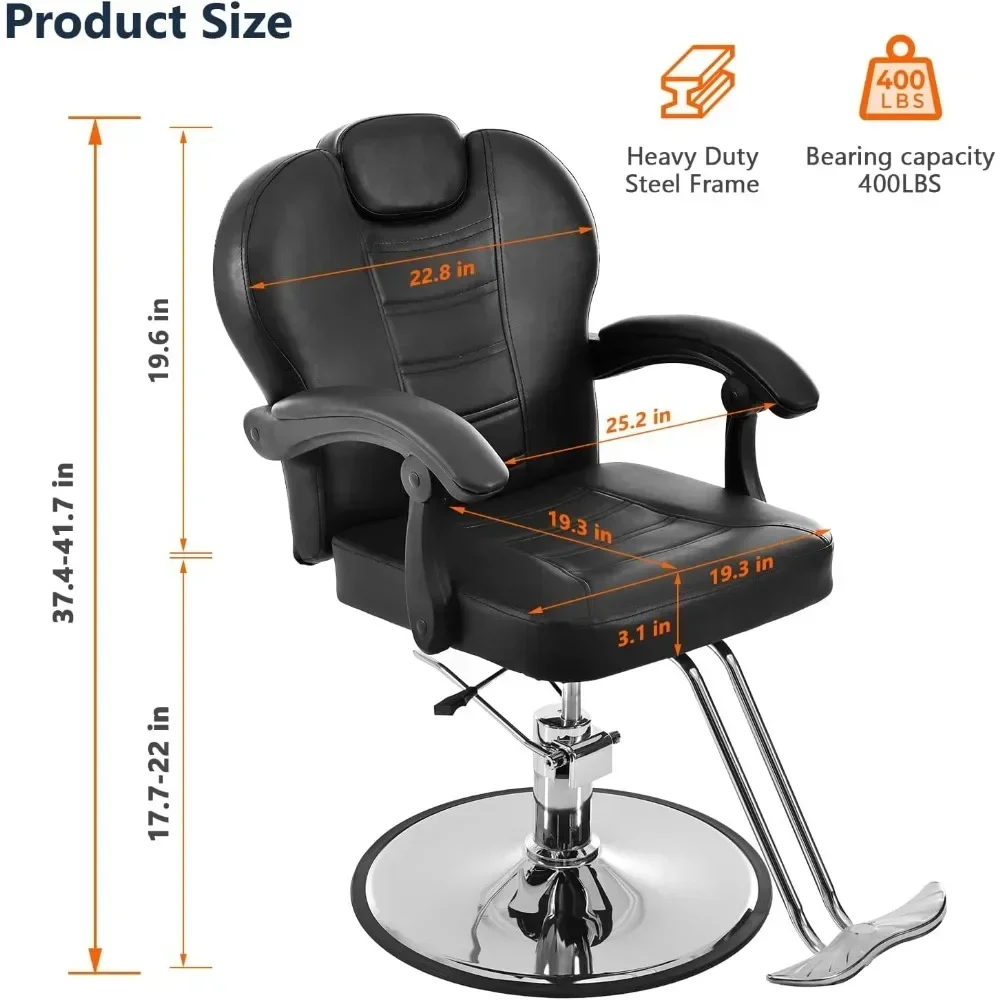 Reclining Salon Chair for Hair Stylist, Barber Chairs for Barbershop, Heavy Duty Hydraulic Pump Hair Chair Swivel Stylist Chairs