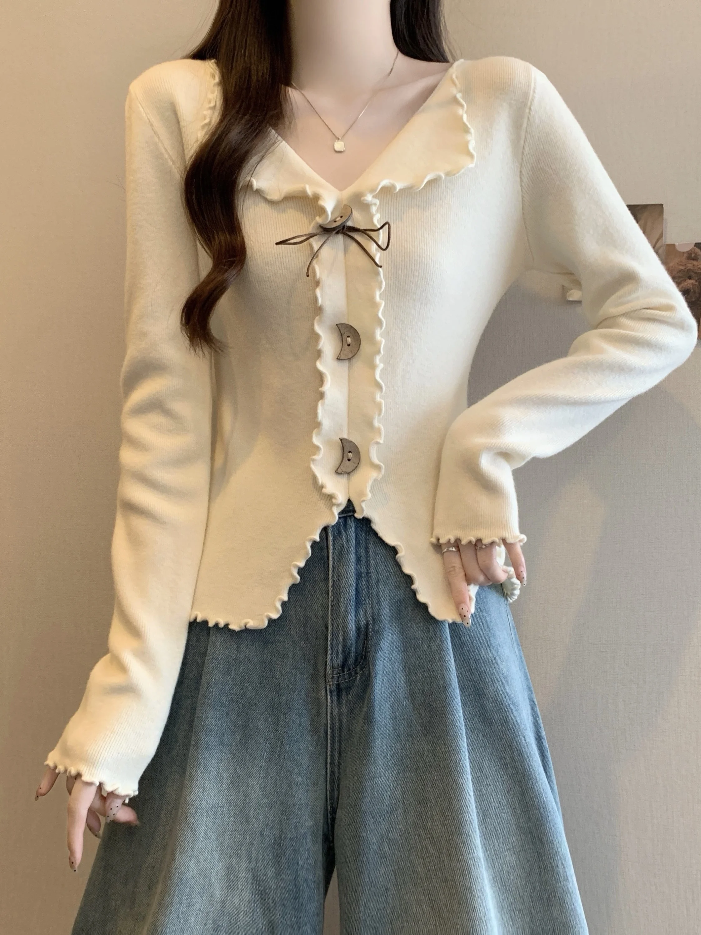 

Женский осенне-зимний вязаный джемпер больших размеров с поясом, разрезом и пуговицами-полумесяцами, повседневный топ