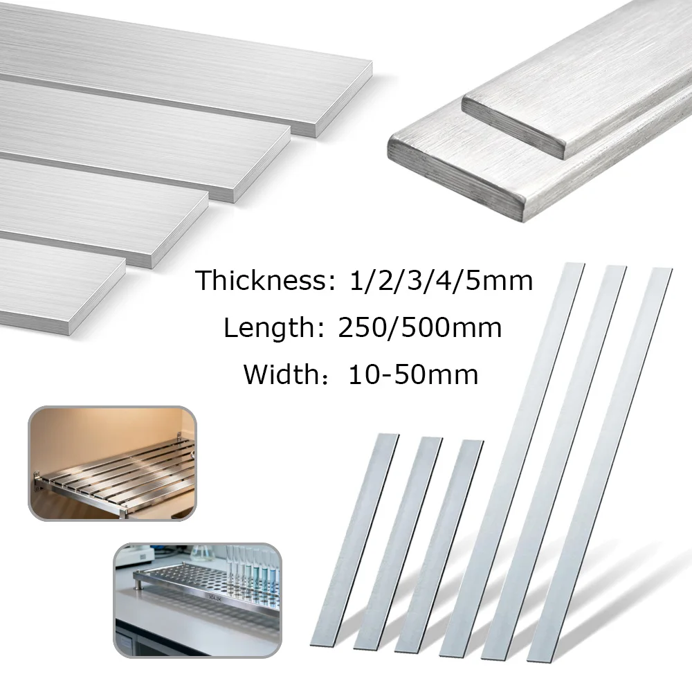 1Pcs 304 Stainlesss Steel Flat Bar 250/500mm, Brushed Finish Trim Strips for DIY Kitchen Cabinets, Home Repair Craft,1/2/3/4/5mm