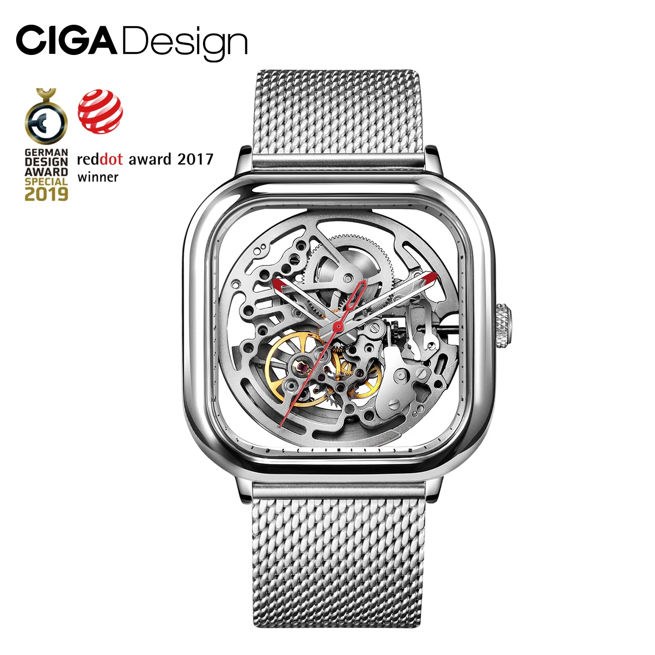 CIGA Design Mechanical Skeleton Watch for Men Women 316L Stainless Steel Square Case Automatic Movement Wrist Watches Timepiece