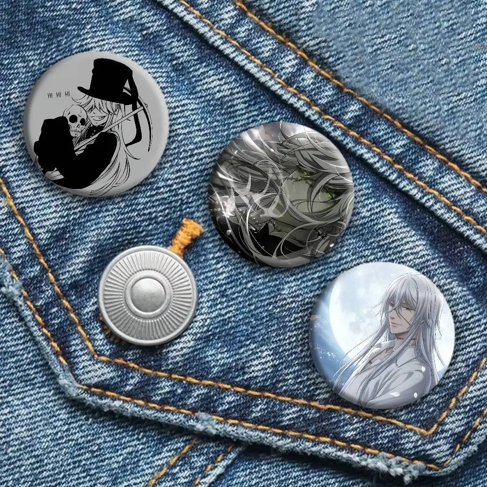 Anime B-Black B-Butler Undertaker Cartoon Badge Round Art Brooch Clothes Backpack Accessories Lapelnd Laserh