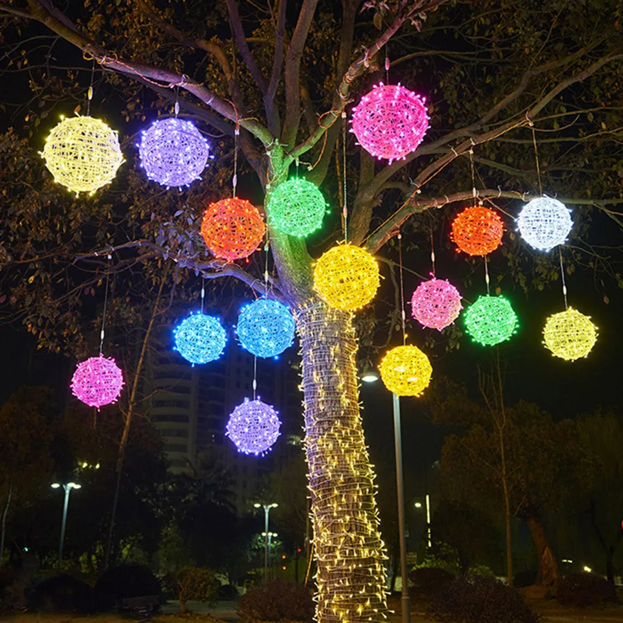 Guirnalda de bolas de ratán LED para Navidad, guirnalda de luces navideñas para exteriores, hadas para guirnalda de fiesta, boda, decoración del patio del hogar, 220V sin enchufe