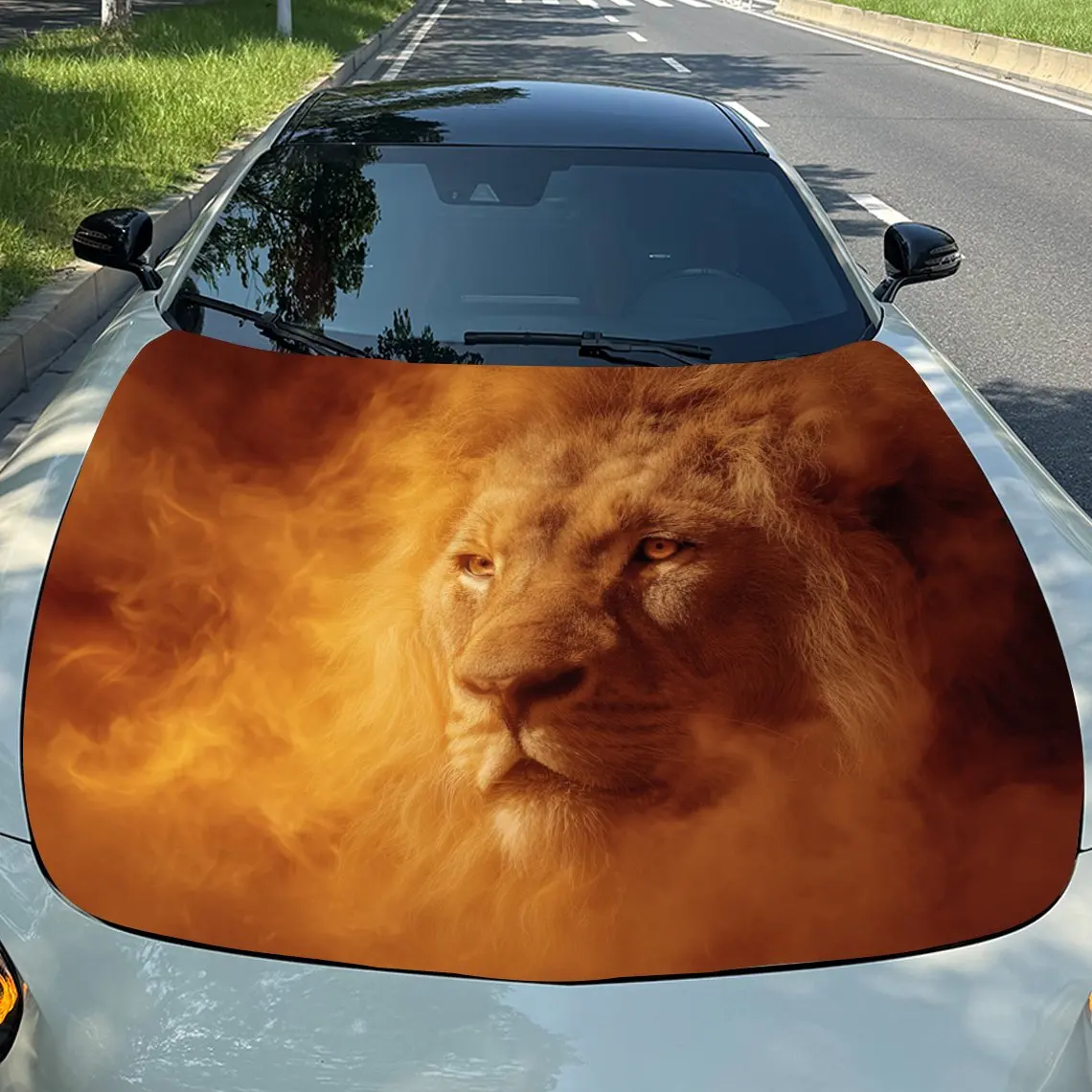 

Flame Mane Lion Car Vinyl Wrap, PVC Waterproof Car Hood Sticker, Self-Adhesive Scratch-Resistant Stickers For Engine Cover, Car