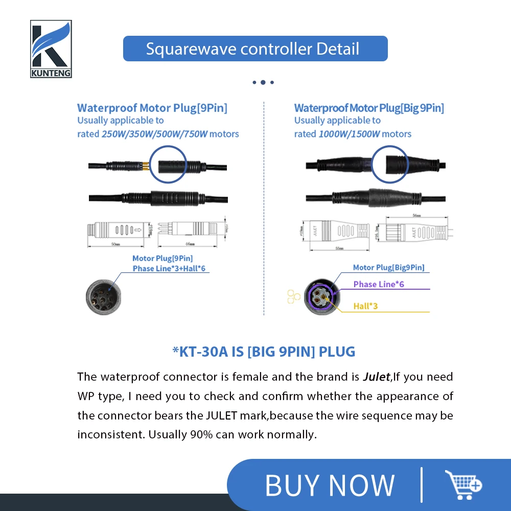 KT Ebike Controller 36V48V 250W-1000W Squarewave/Sinewave Controller 15A/17A/22A/25A/30A Wodoodporna wtyczka do zestawu Ebike Conversin Kit