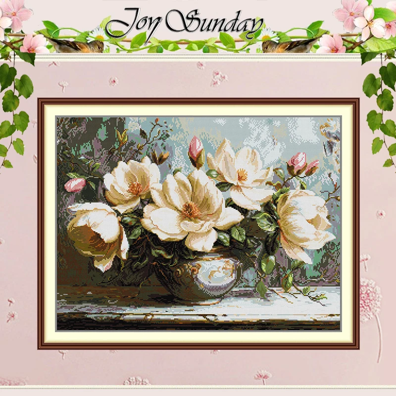 The Mysterious Magnolia Patterns Counted Cross Stitch Set DIY 11CT 14CT 16CT Stamped DMC Cross-stitch Kit Embroidery Needlework