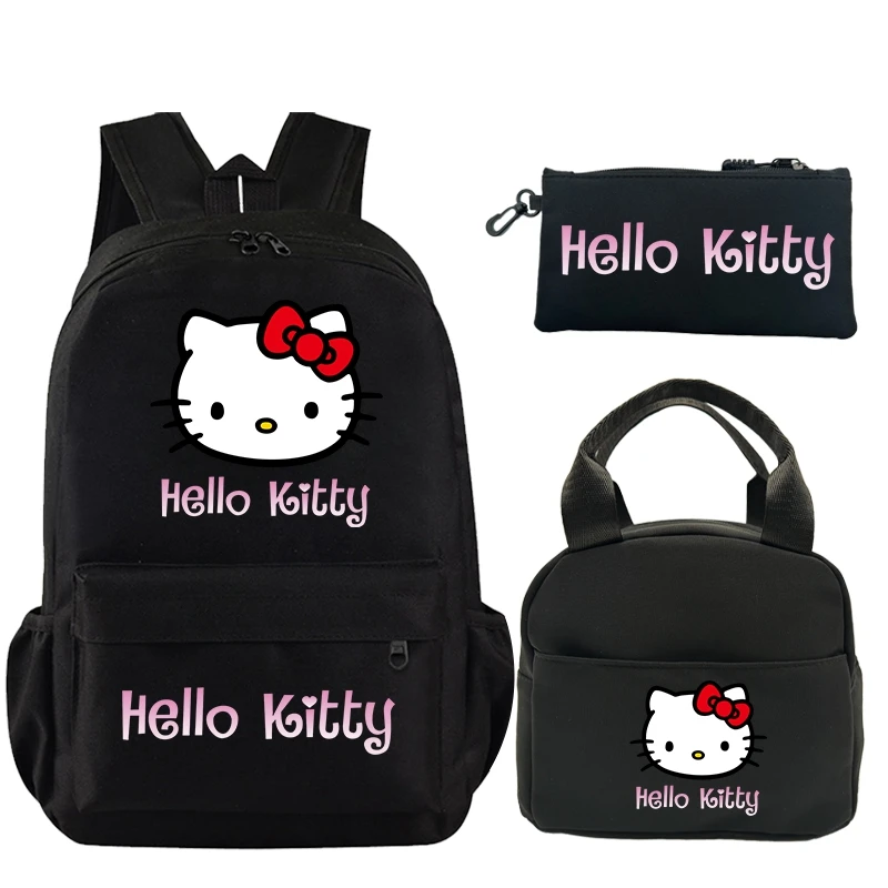 Sanrio-mochila con estampado de Hello Kitty para niño y adolescente, morral escolar con bolsa para el almuerzo, estuche para lápices, Juego de 3 unidades