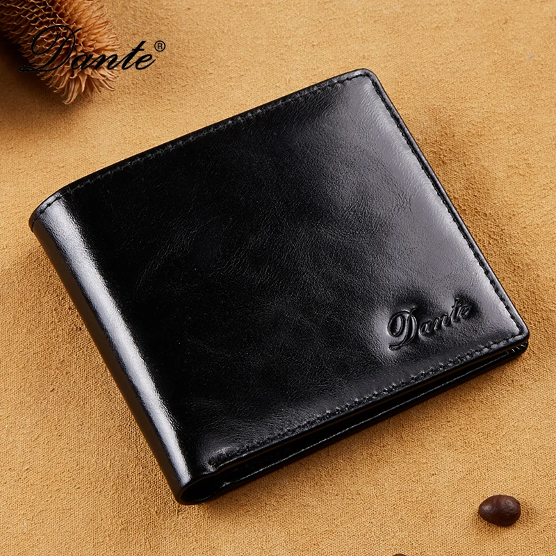 

Dante RFID Anti-theft Brush Short Clips Men's Leather Wallets Oil Wax 100% Head Layer Cowhide Casual Vertical Purse Money Bag