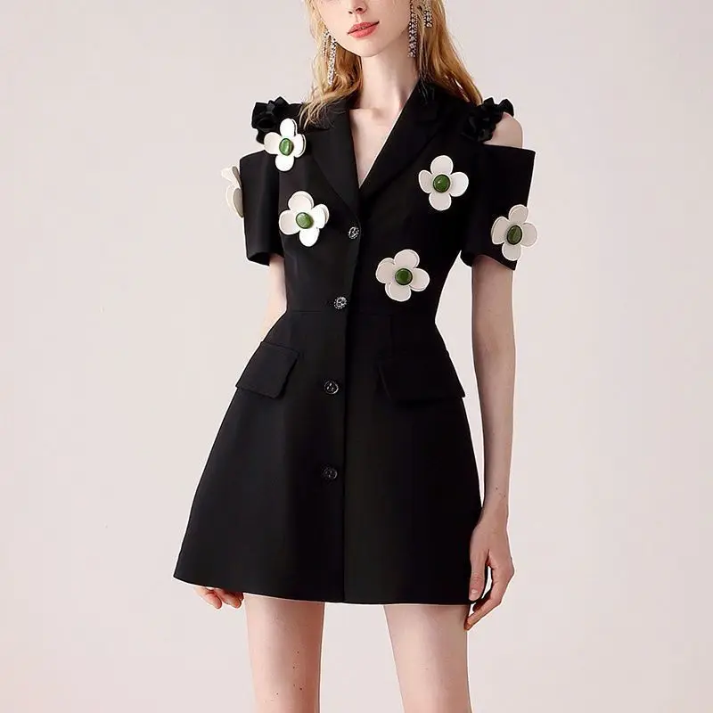 

Sweet Girl Single Breasted Hip Wrap Dress Women's Summer Turn-down Collar Slim Fit A-line Patchwork Dress Fashion Female Clothes