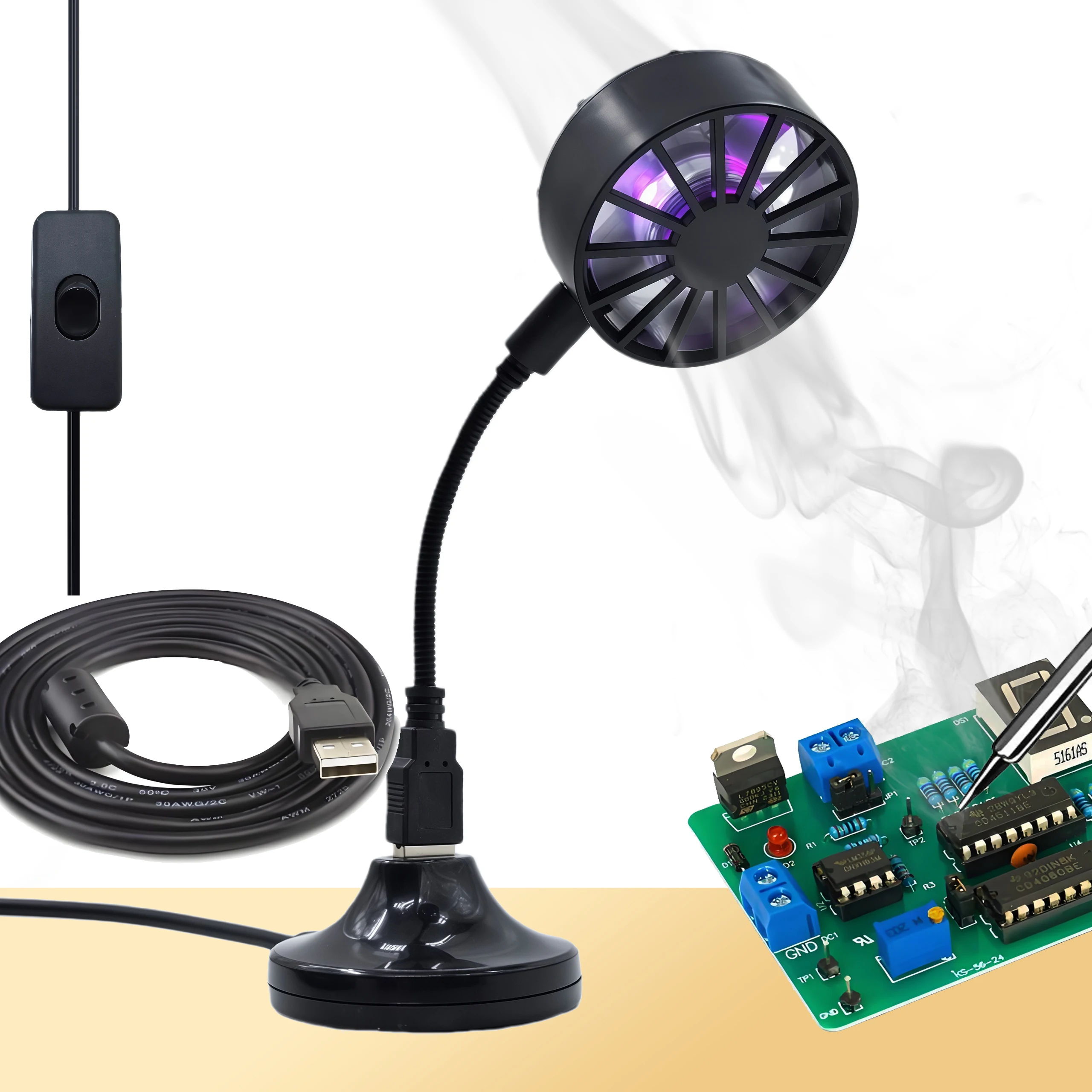 Mini Magnetic Fume Extractor with RGB Light – USB Powered Desktop Smoke Absorber for Soldering, Nail Art, PCB Repair & DIY Craft