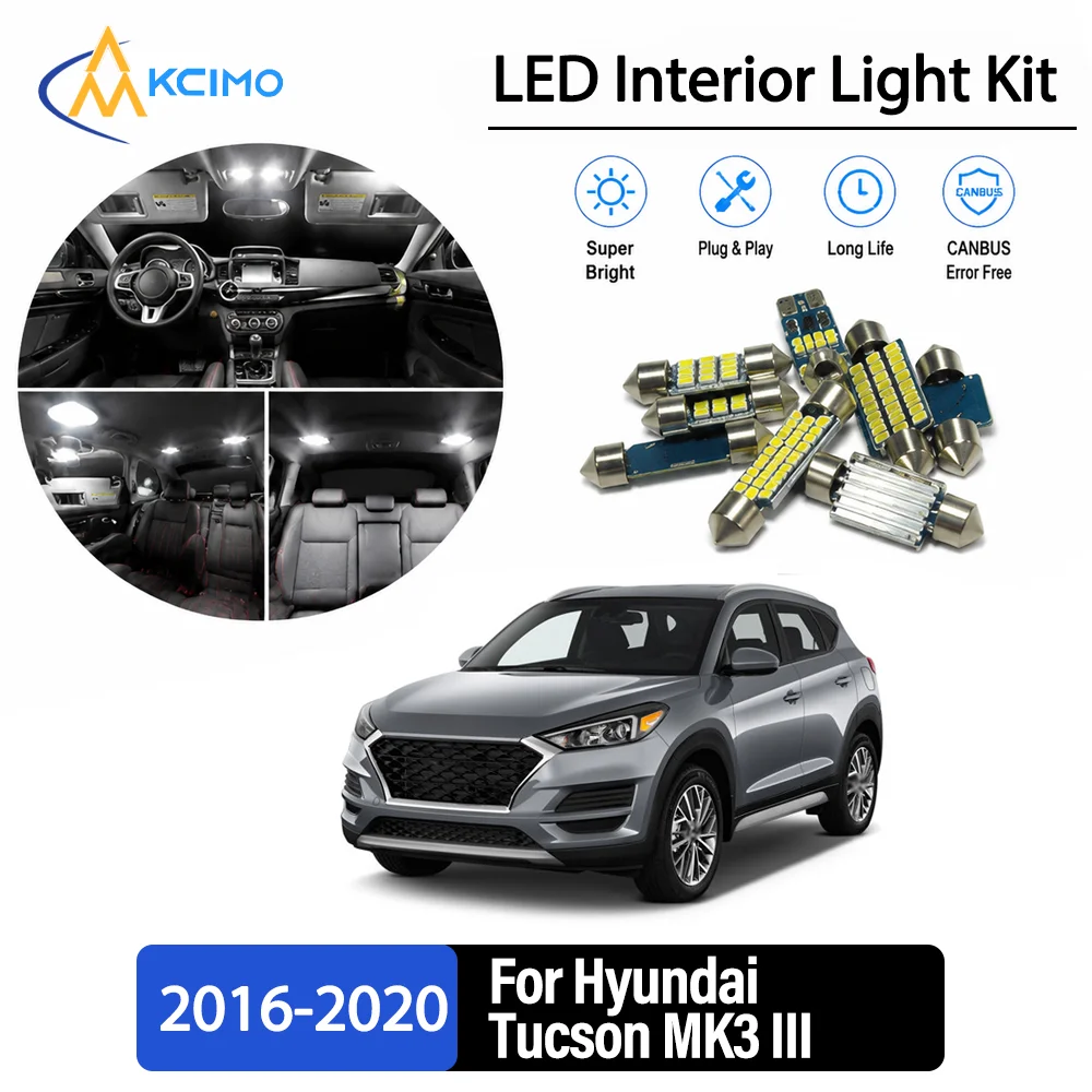For Hyundai Tucson MK3 III 2016-2020 Premium No-Wire Continuous Glow Auto Interior LED Bulb Remodel Set Cabin Refit Lamps